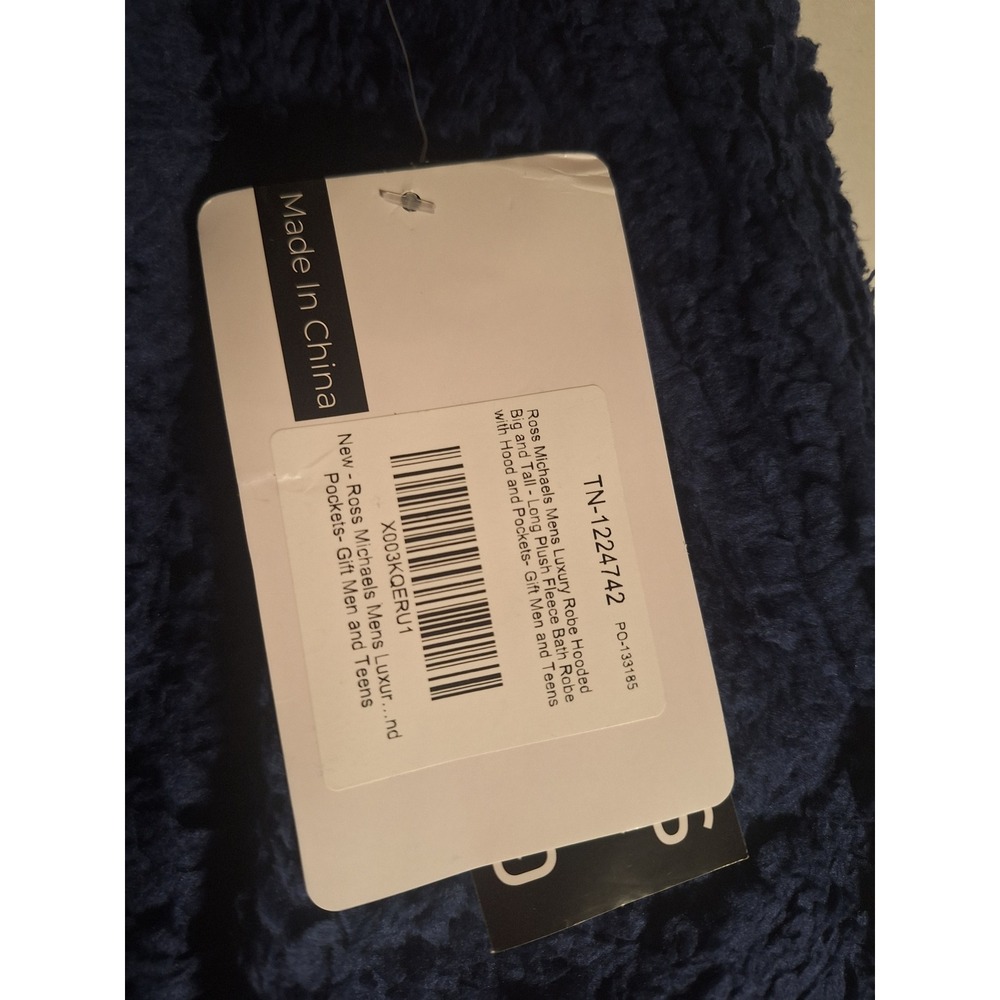 Ross Michaels Mens Luxury Plush Robe Big Tall Navy Blue Hooded‎ Tie Belt - Picture 2 of 4